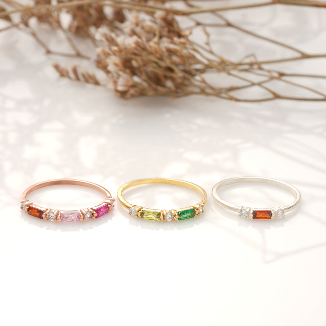 Baguette Birthstone with Diamonds Ring -set