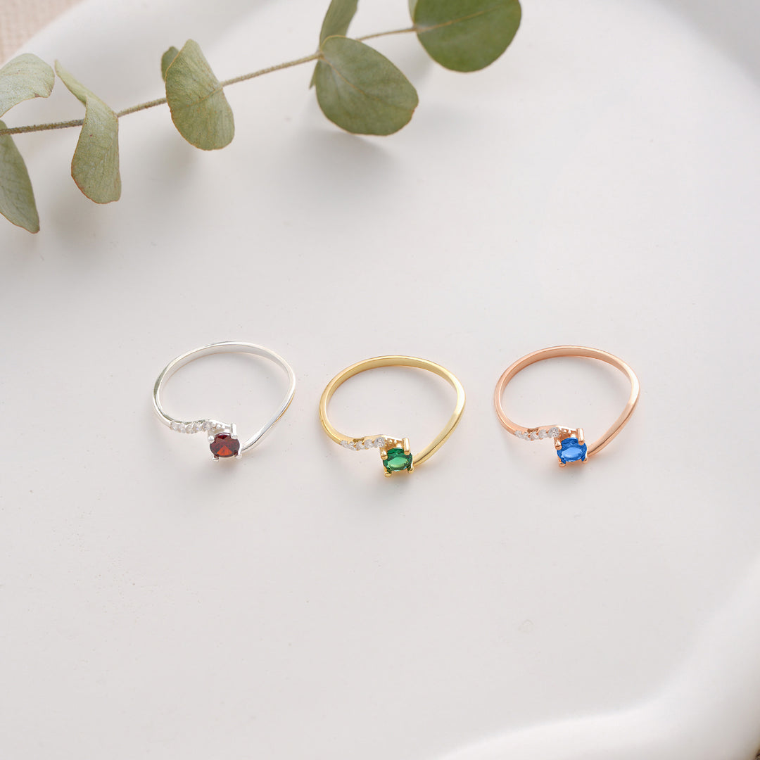 Curved Birthstone Ring with CZ Diamonds -set