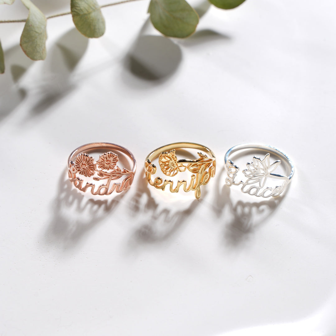 Birthflower Name Ring - combo