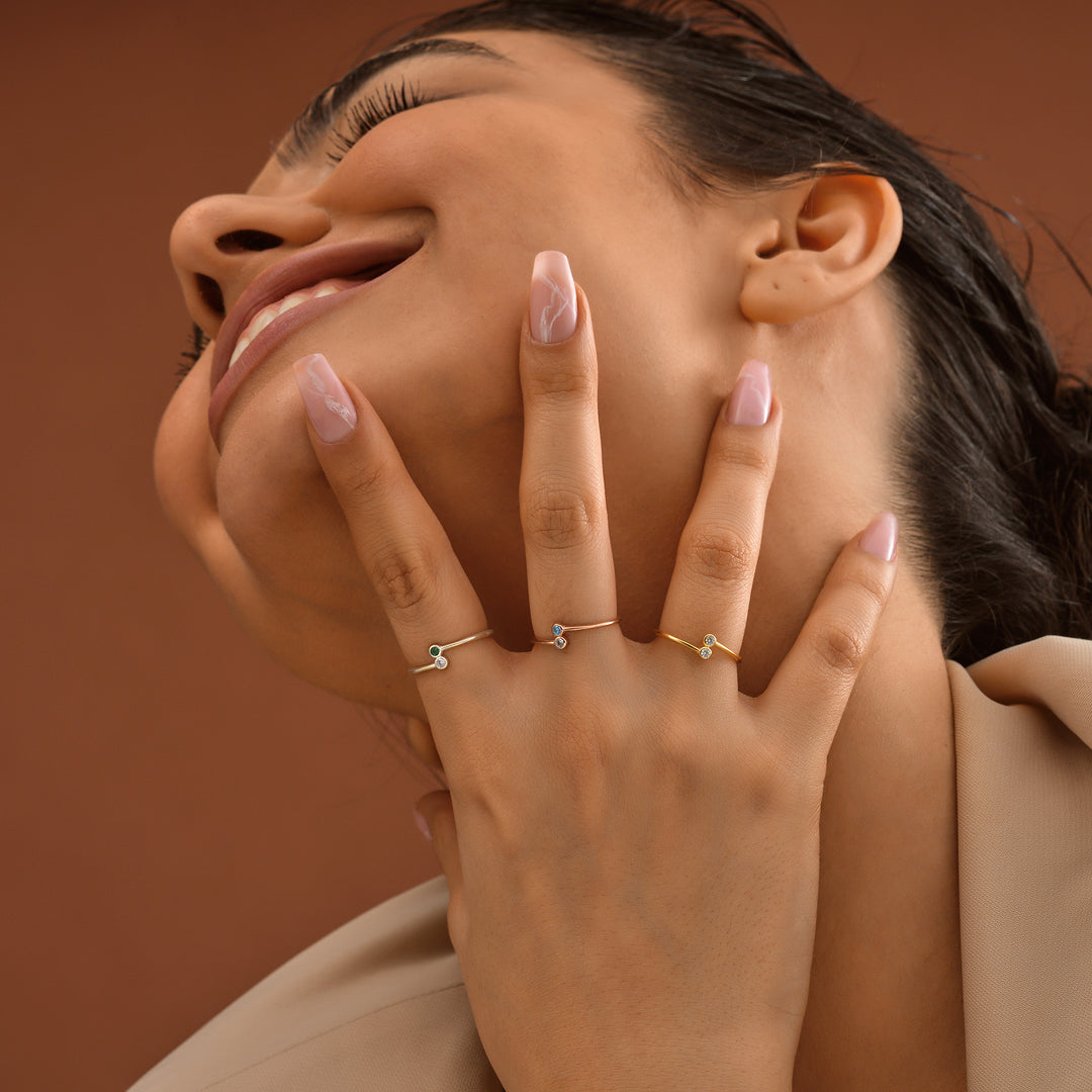 Dual Birthstone Ring - worn by a model 2