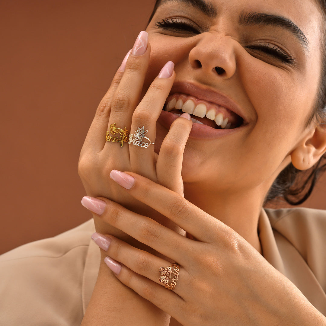 Birthflower Name Ring - set