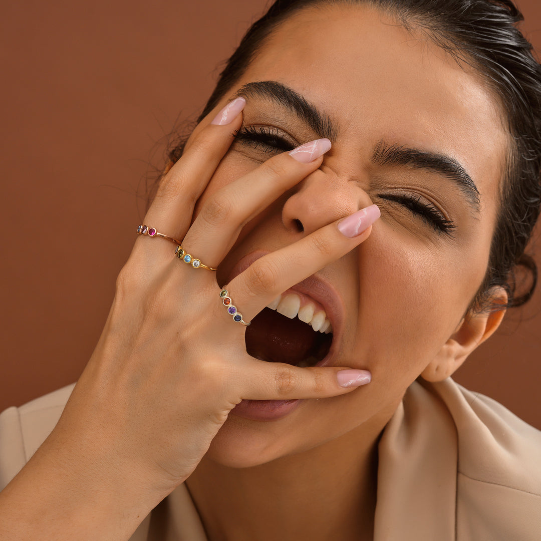 Round Birthstone Ring - worn by a model 2