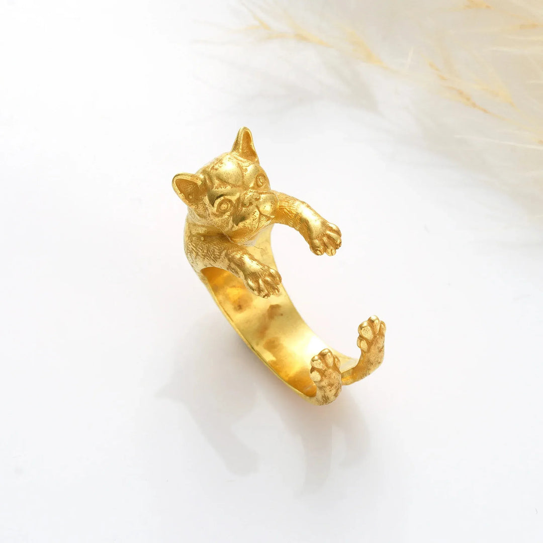14k Gold filled pug ring on a white background