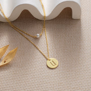 Lyphiyes Pearl Disc Layer Necklace – Personalized Gold Filled Jewelry with Initial and Pearl Detail