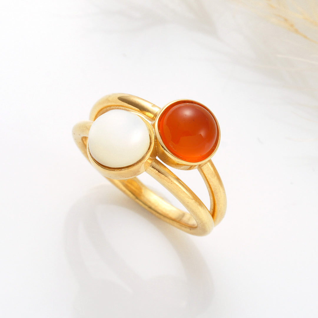 Dual Round Natural Stones Ring
