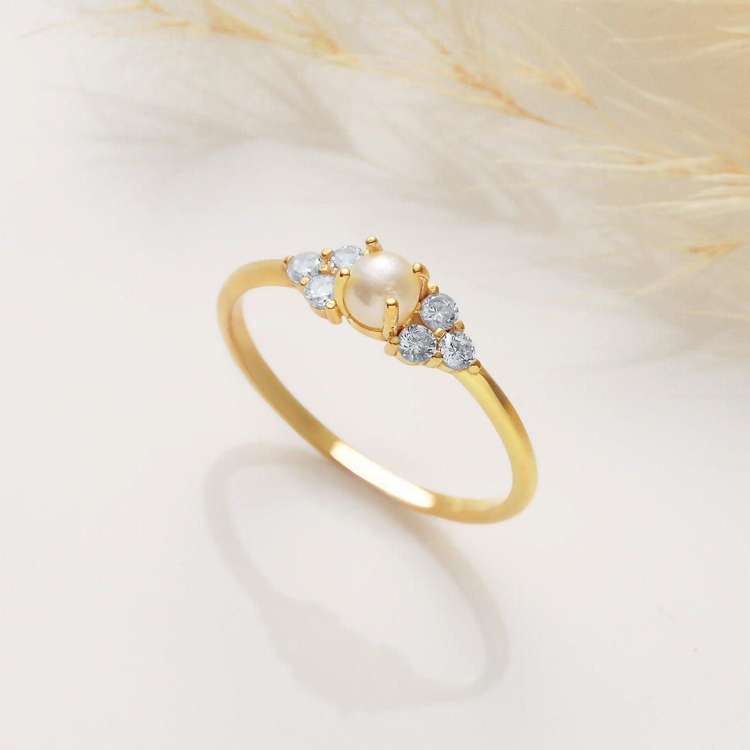 Pearl Engagement Ring with CZ Diamond