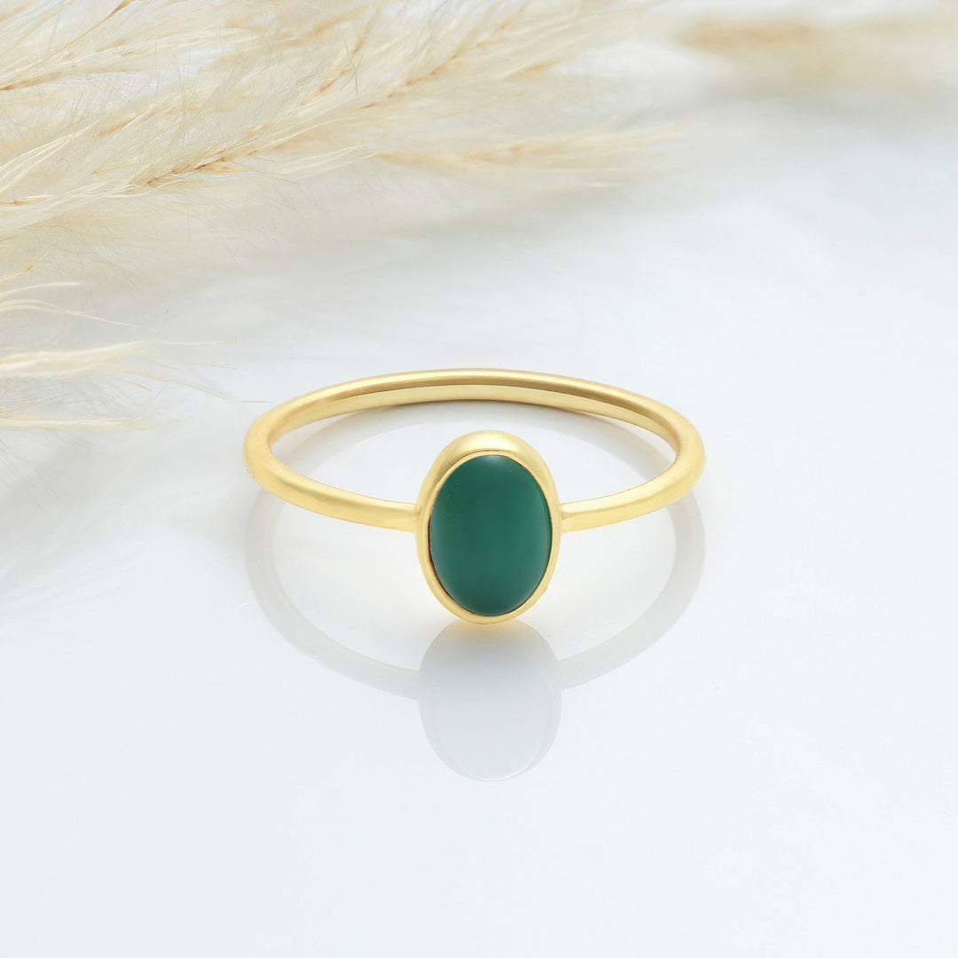 Natural Oval Emerald Stone Ring – Gold Filled Green Gemstone Jewelry by Lyphiyes