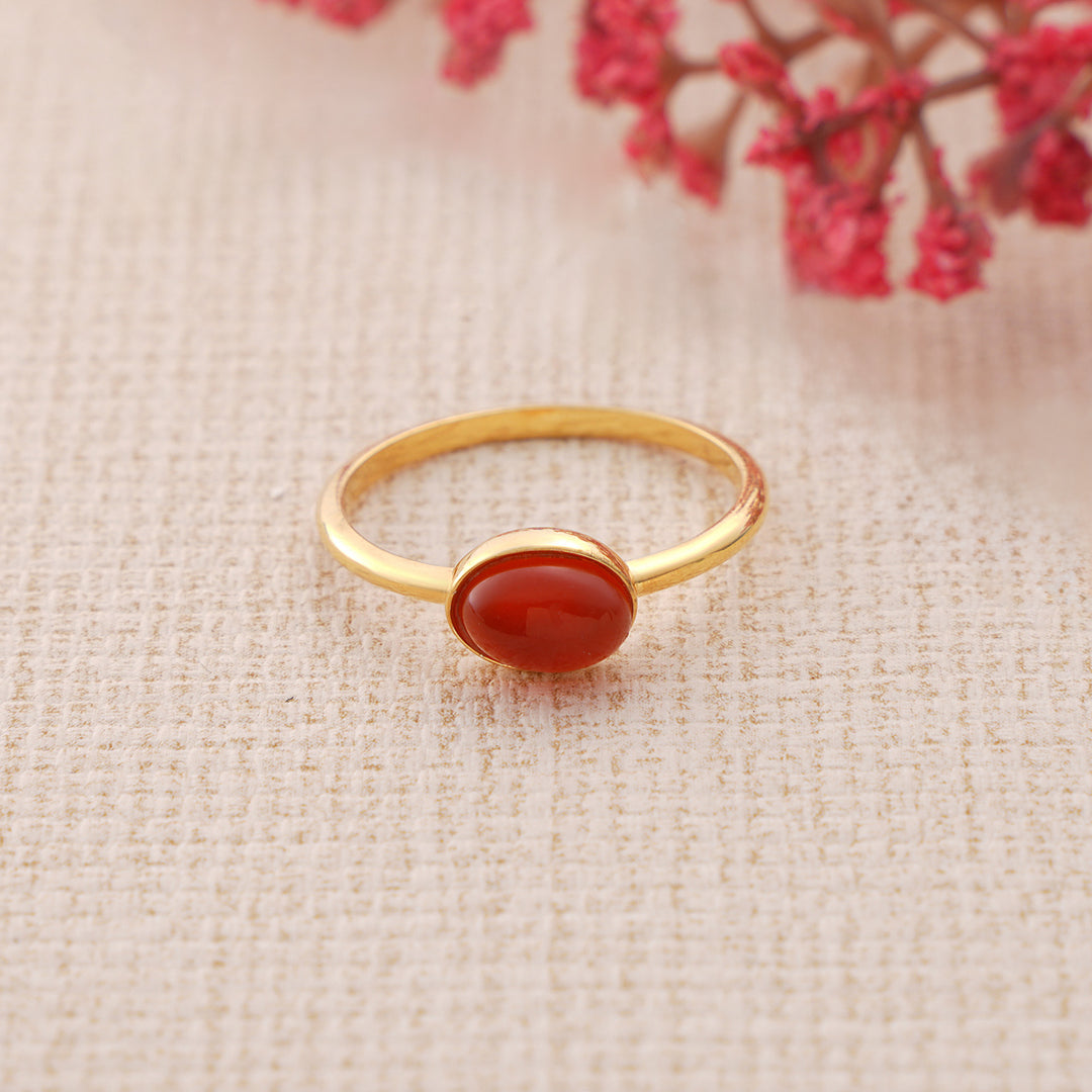 Natural Oval Carnelian Stone Ring – Gold Filled Orange Gemstone Jewelry by Lyphiyes