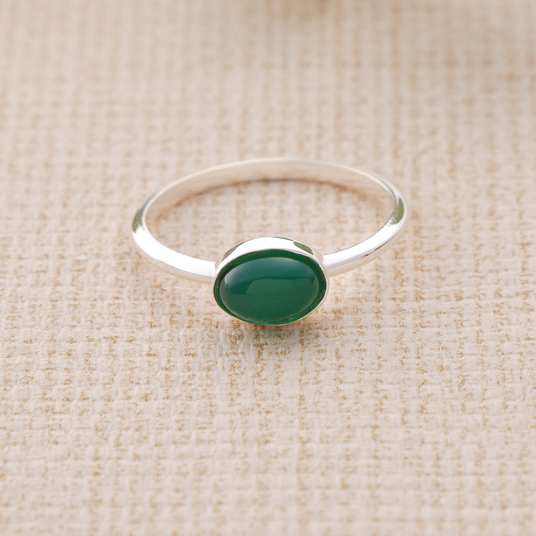 Natural Oval Emerald Stone Ring II – Green Gemstone Sterling Silver Ring by Lyphiyes