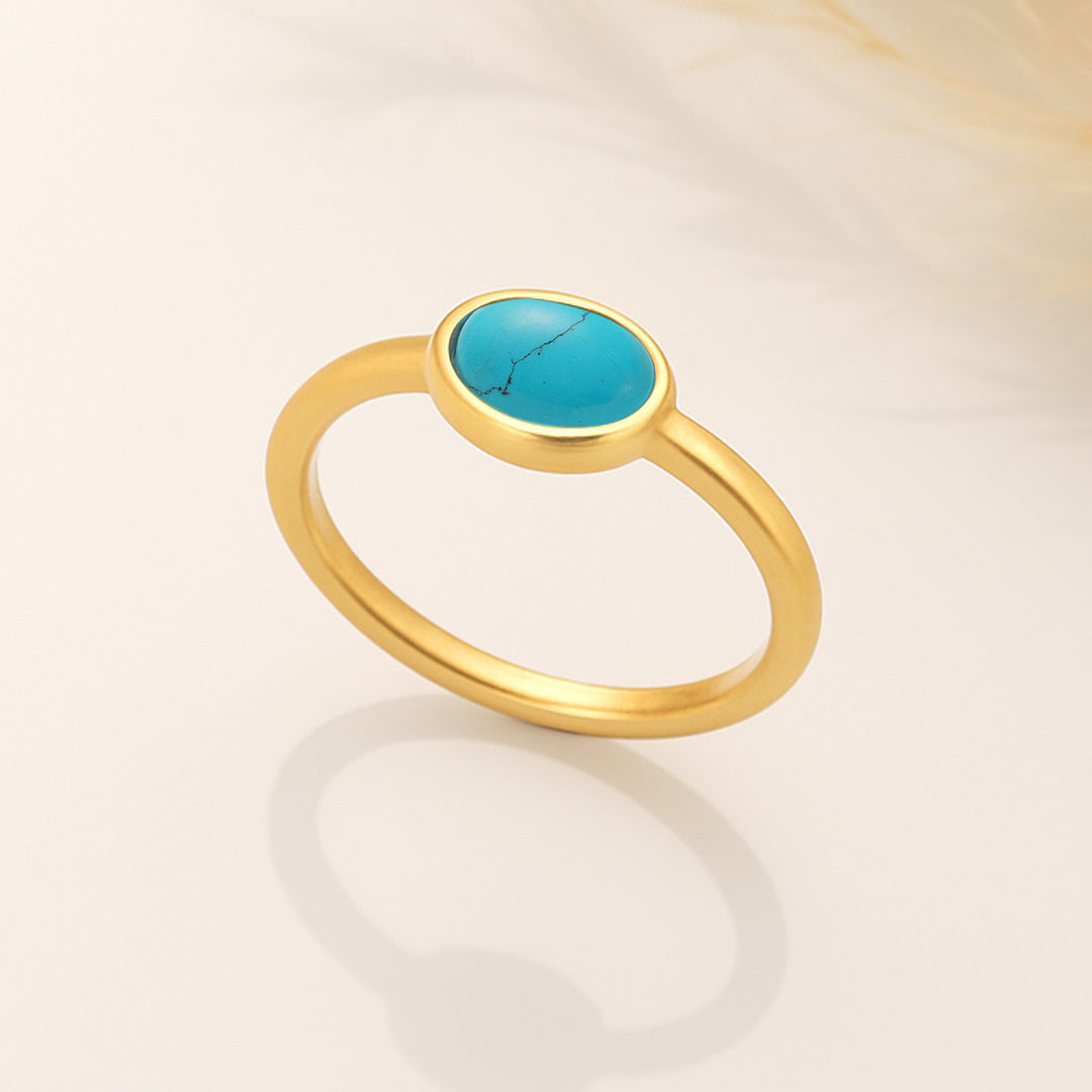 Natural Oval Turquoise Stone Ring – Gold Filled Blue Gemstone Jewelry by Lyphiyes
