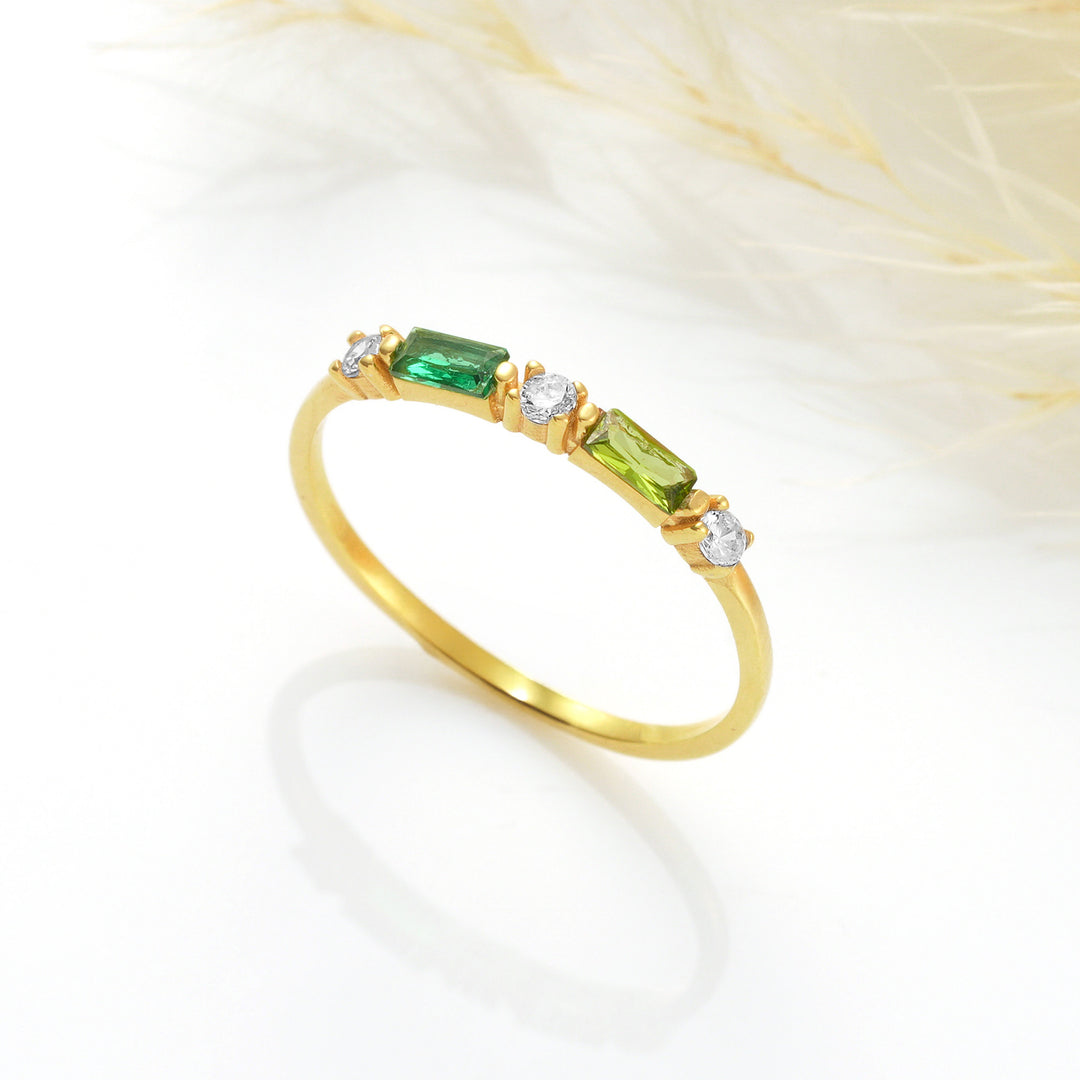 Baguette Birthstone with Diamonds Ring
