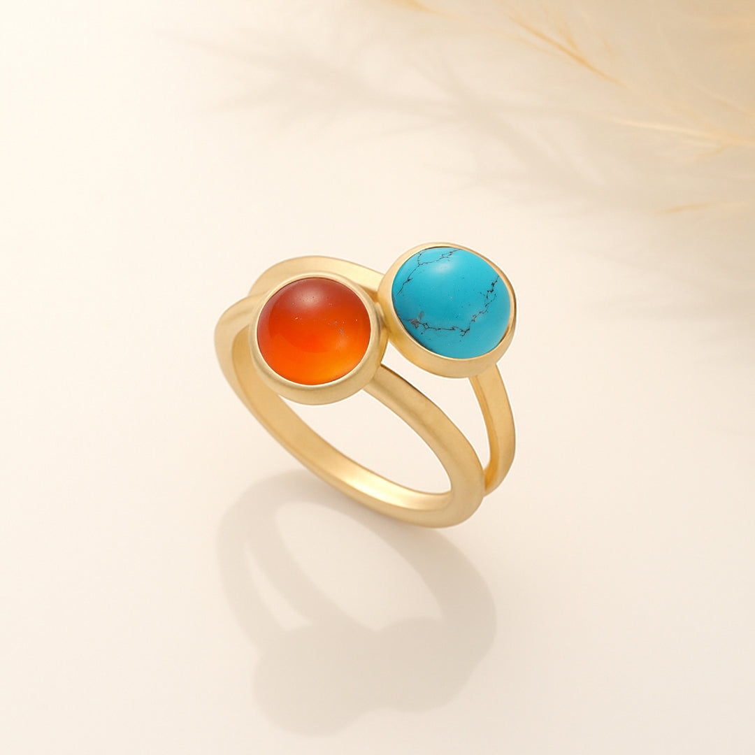 Lyphiyes Double Gemstone Ring – Turquoise and Carnelian Gold Filled Jewelry