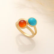 Lyphiyes Double Gemstone Ring – Turquoise and Carnelian Gold Filled Jewelry