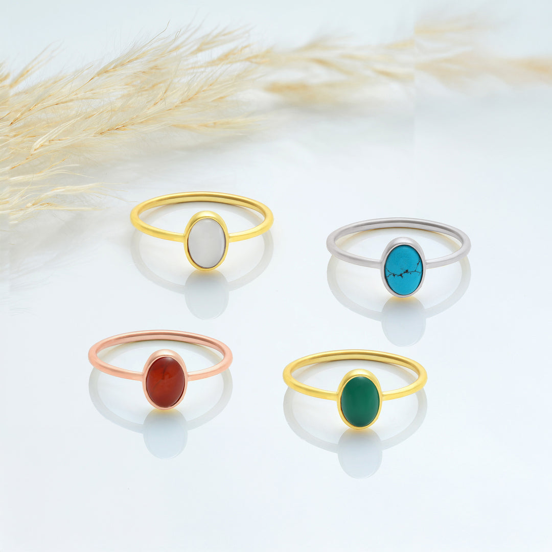 Lyphiyes Gemstone Rings Collection – Moonstone, Turquoise, Carnelian, and Emerald Rings