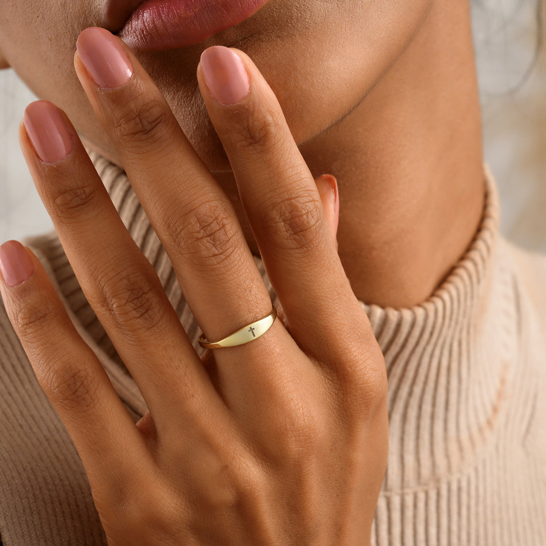 Engraved Initial Stacking Ring - worn by a model