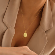 Starlight Diamond Oval Locket Necklace – 14k Gold Filled, Custom Engraved Pendant - model