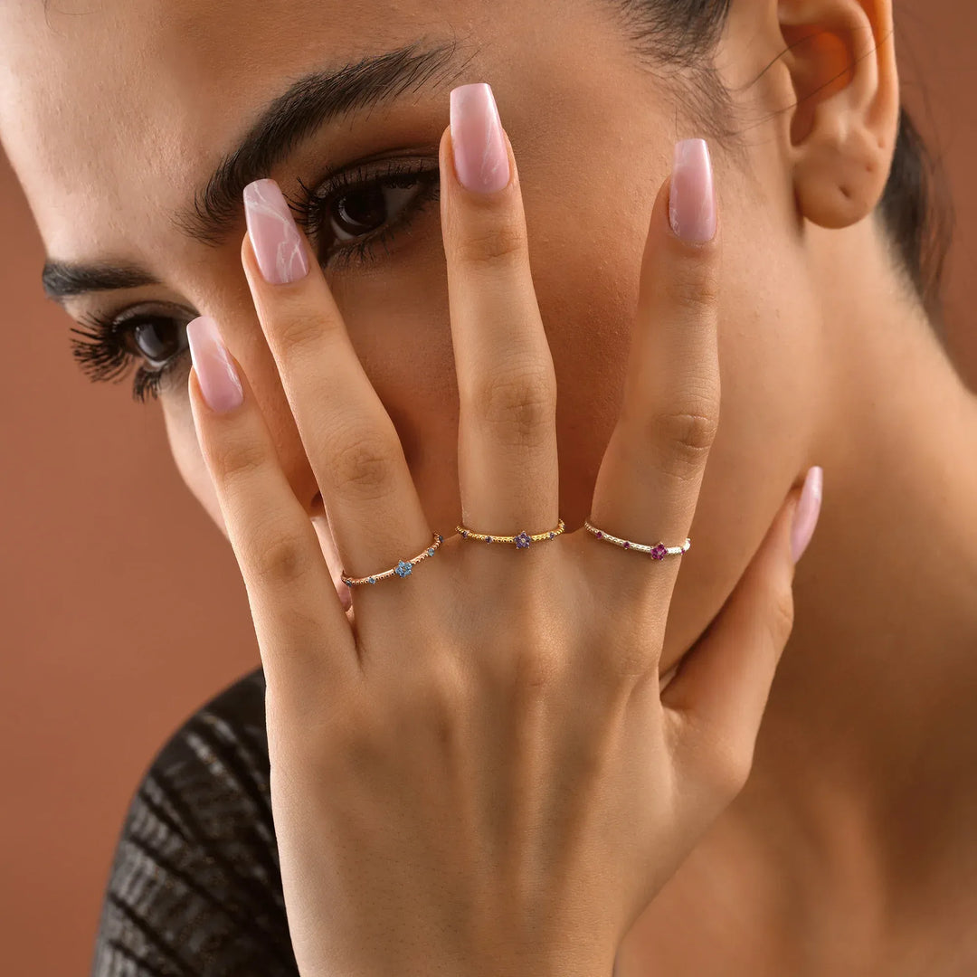 flower birthstone band ring