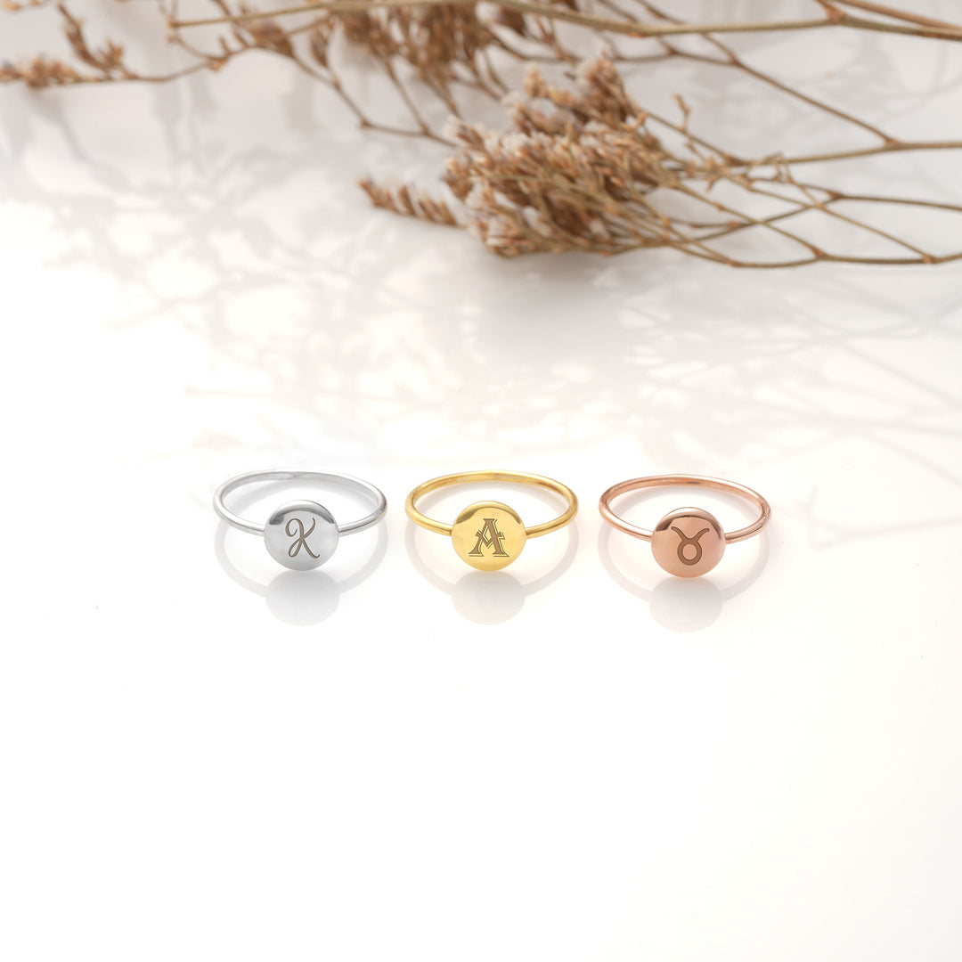 Engraved Initial Round Ring - set