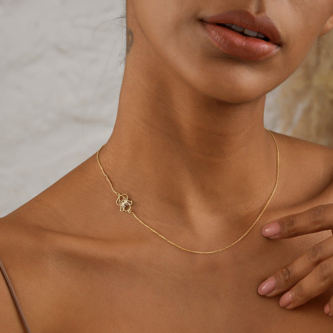 Sideways Birthflower Cut Out Necklace - worn by a model 2 