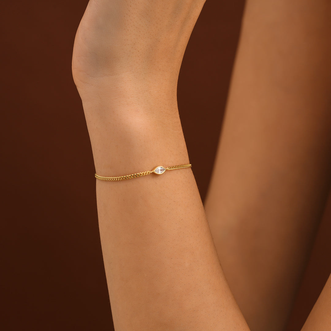 Marquise-Cut CZ Stone Diamond Solitaire Bracelet