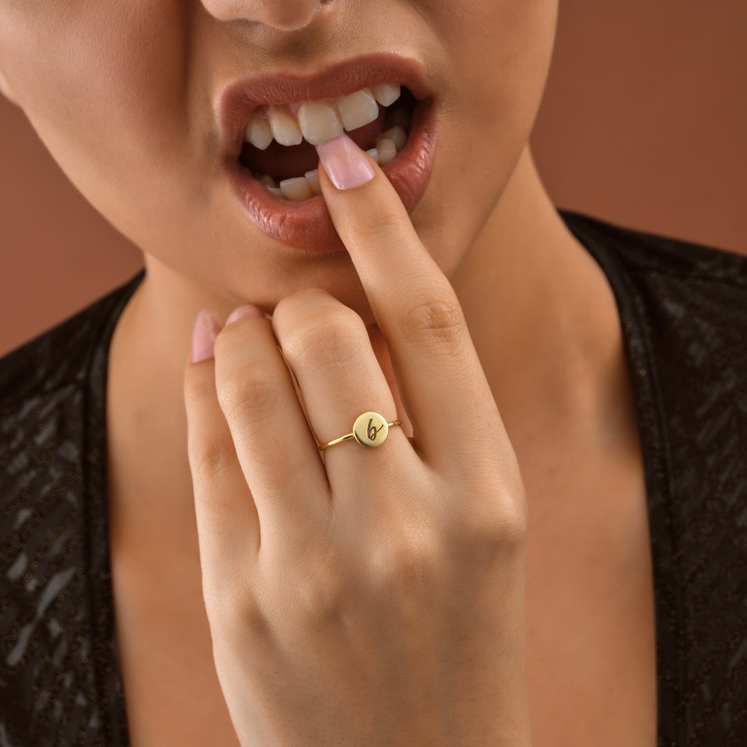 Engraved Initial Round Ring
