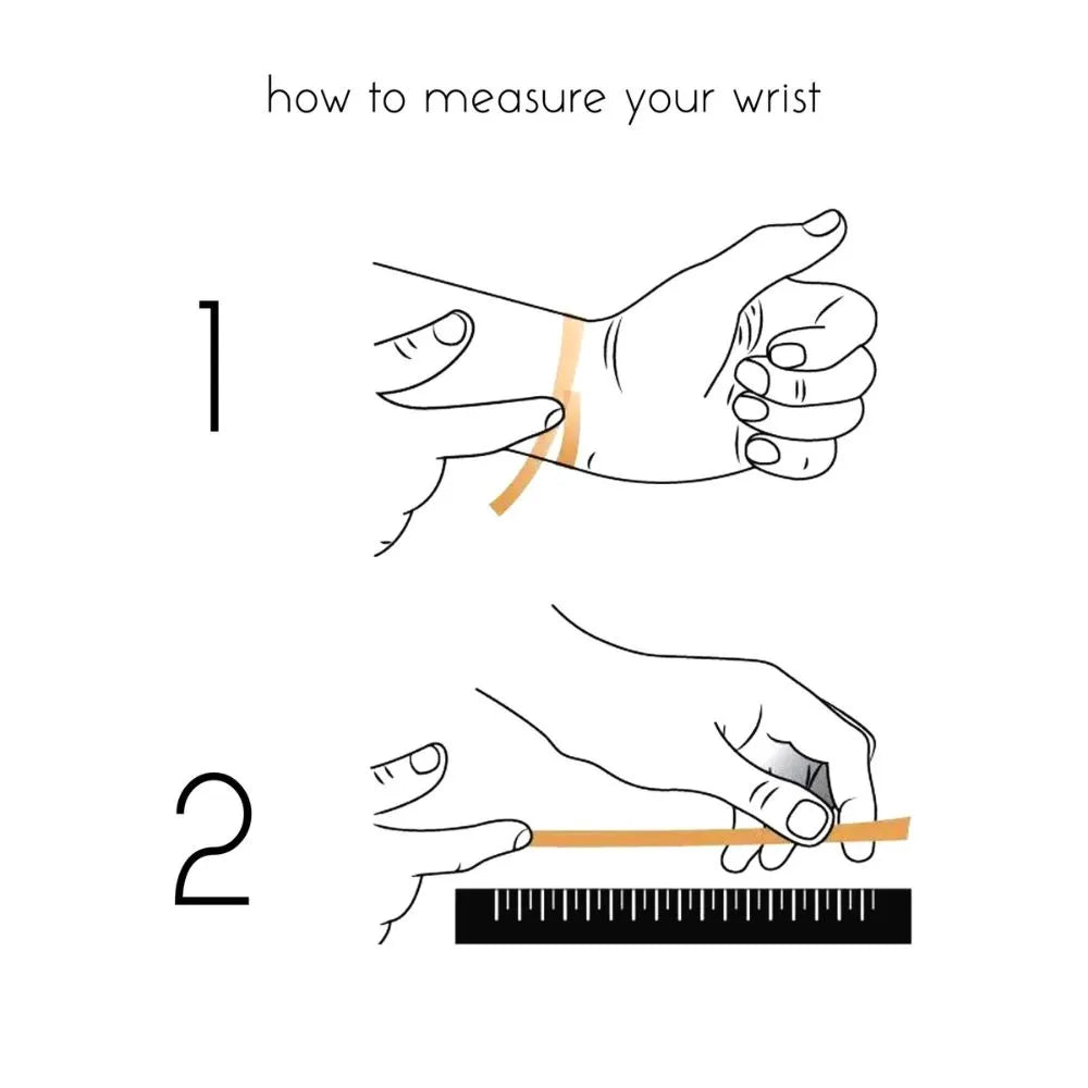 Illustration showing how to measure wrist size with a pencil and ruler.