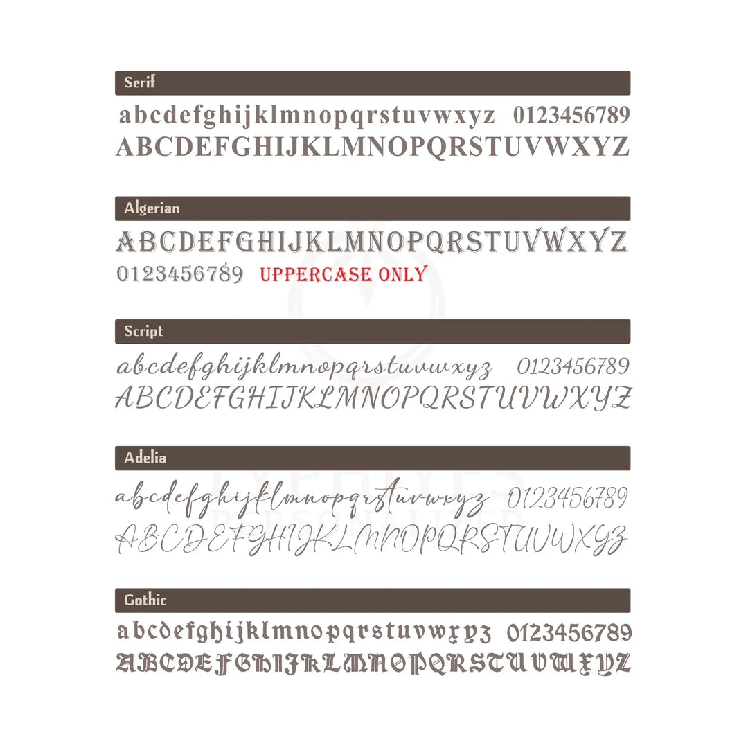 Font chart for ring personalization