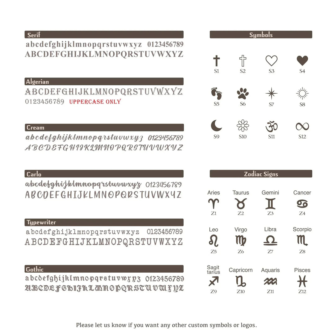 Collection of different font styles and symbols on a white background