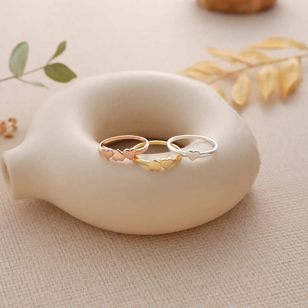 Tiny hearts rings with 3 material options:
925 Silver
14k Gold-Filled
14k Rose Gold-Filled
