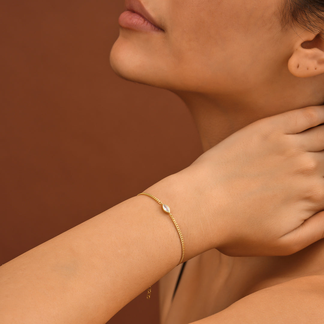 Marquise-Cut CZ Stone Diamond Solitaire Bracelet