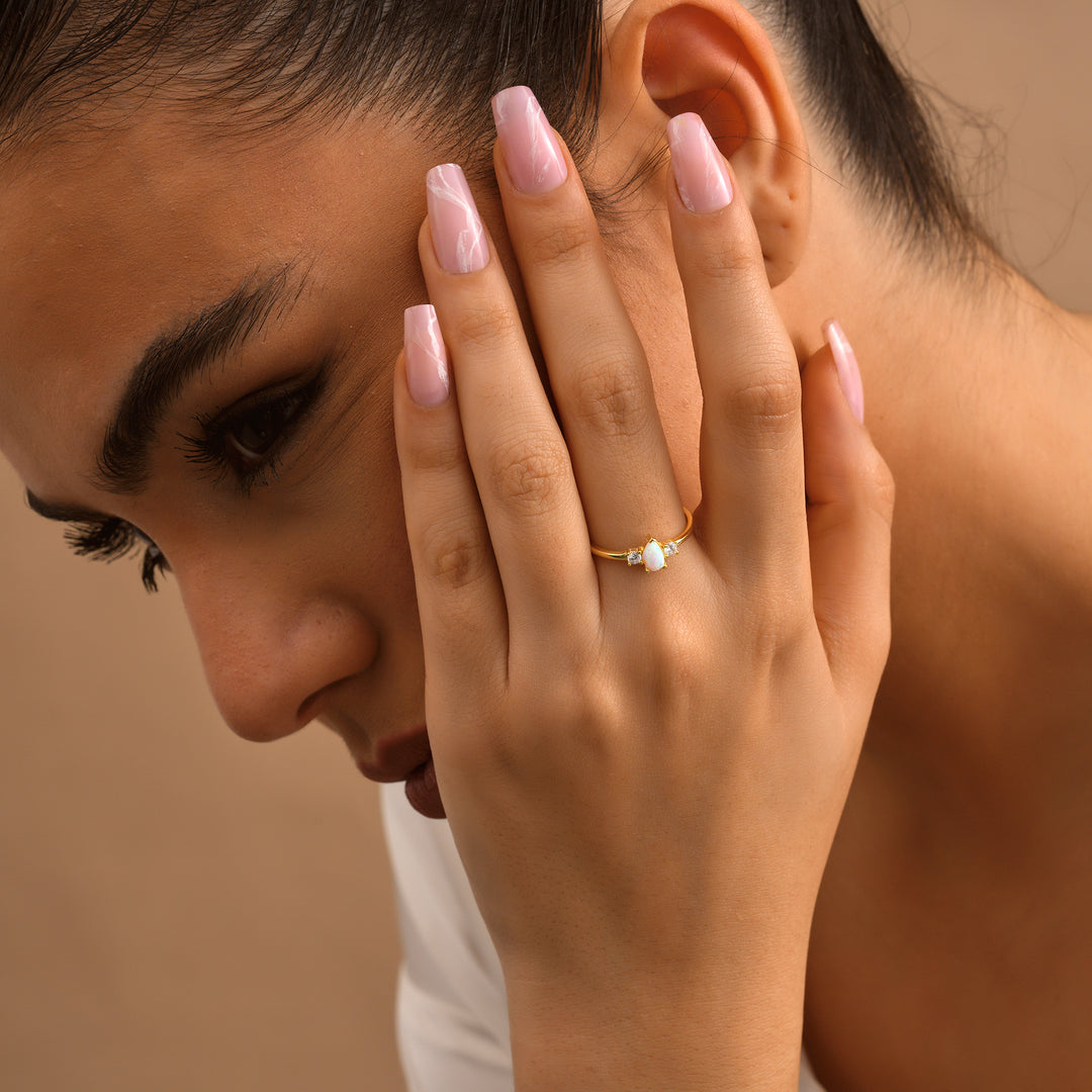 Opal Stone Ring with Diamonds