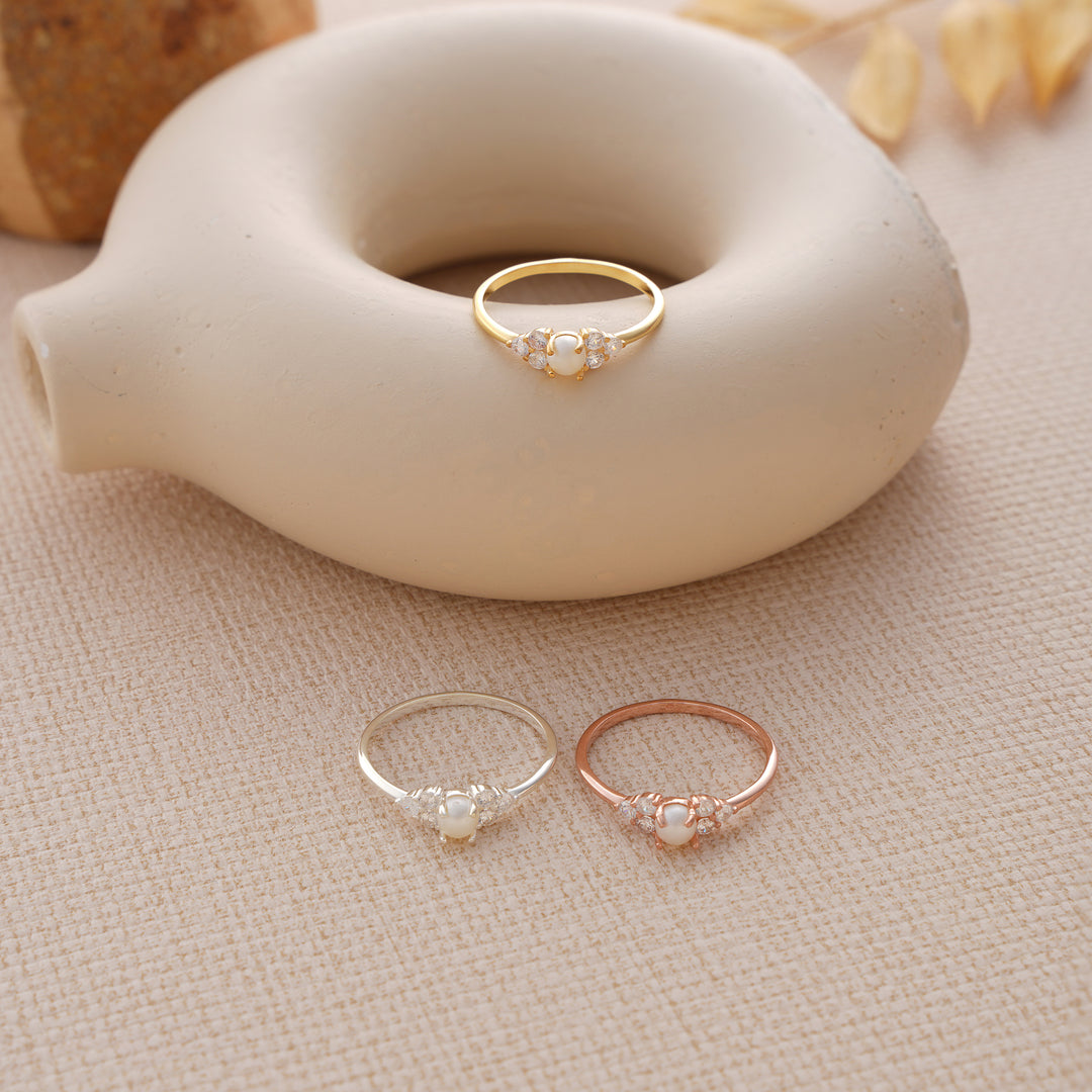 Pearl Engagement Ring with CZ Diamond - object