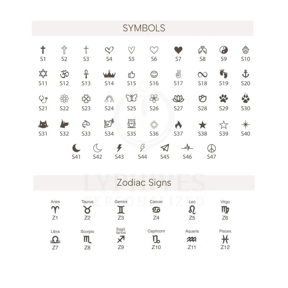 Collection of symbols and zodiac signs on a white background