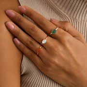 Natural Oval Emerald Stone Ring II on Model’s Hand – Green Gemstone Silver Ring by Lyphiyes