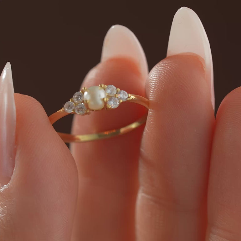 Pearl Engagement Ring with CZ Diamond - video