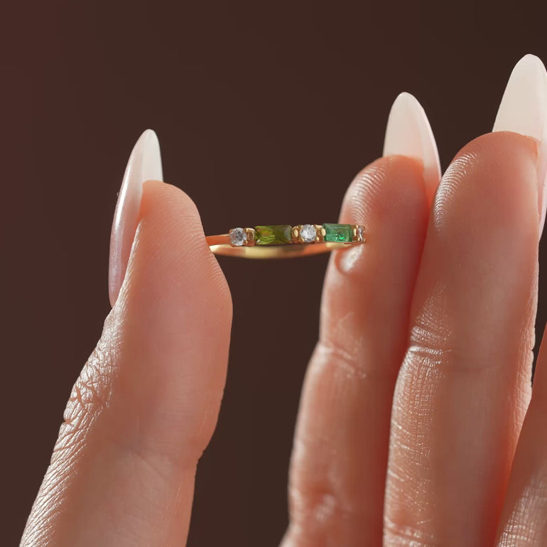 Baguette Birthstone with Diamonds Ring - video