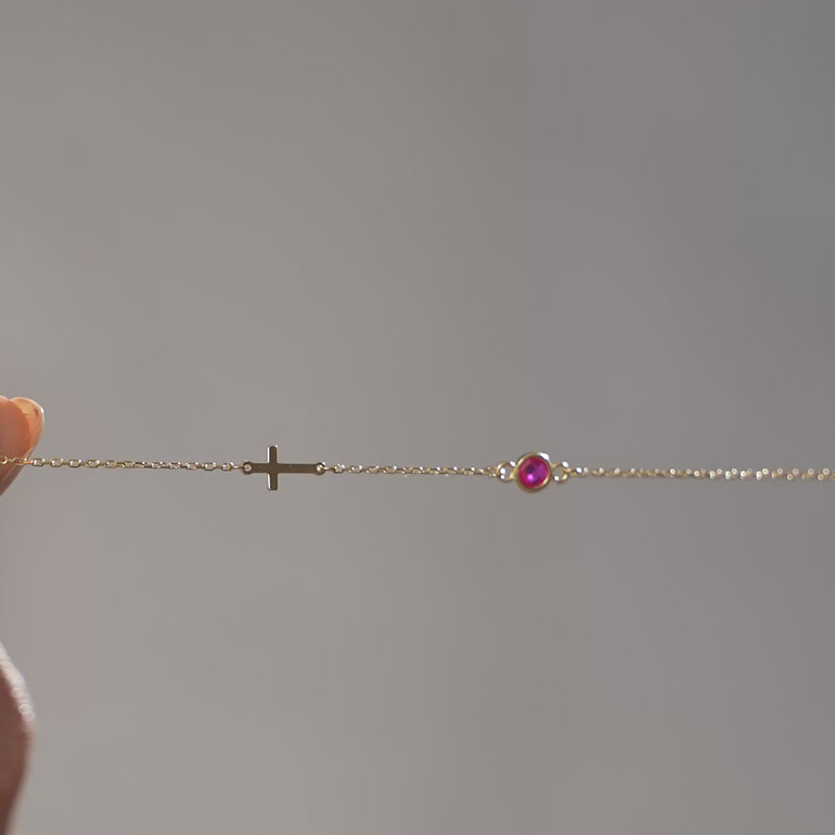 Product video of side cross birthstone bracelet