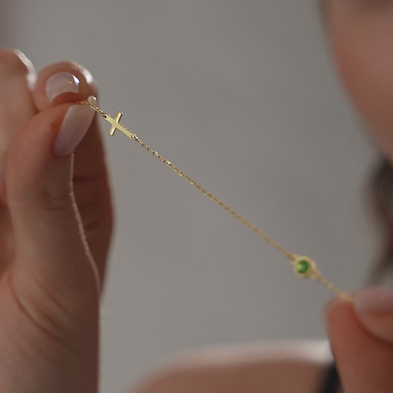 Product video of Side Cross Birthstone Necklace