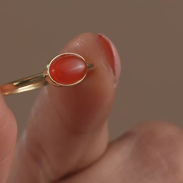 Lyphiyes Carnelian Ring Close-up – Oval Orange Gemstone in Gold Setting