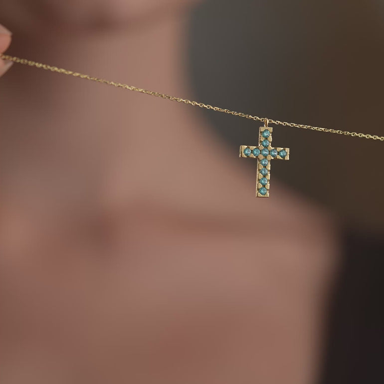 Product video of the Dainty Cross Birthstone Necklace